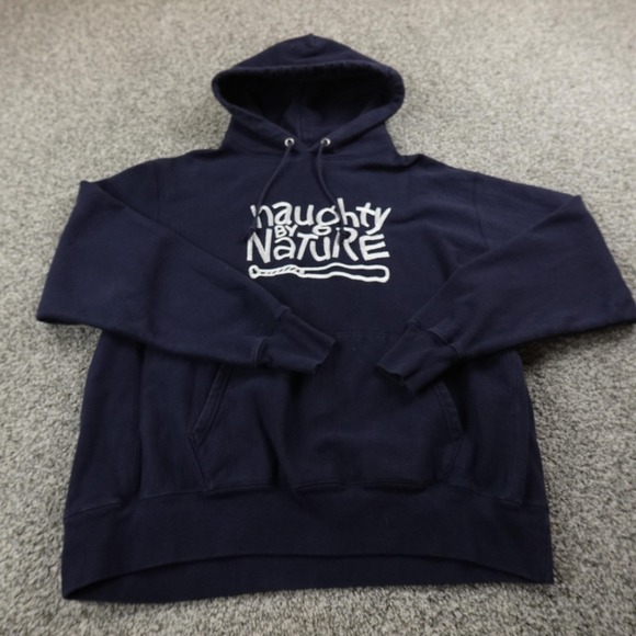 Champion Hoodie Mens XL Blue Naughty By Nature Reverse Weave Hip Hop Sweatshirt - Picture 2 of 9